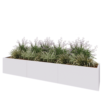 Jardinière XXL en acier - Rectangle - 300 x 50 x 50 cm - RAL9010 mat (blanc) - Sanc plaque de fond