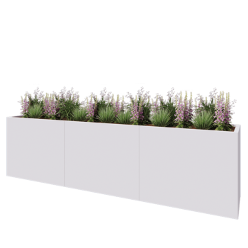 Jardinière XXL en acier - Rectangle - 300 x 50 x 80 cm - RAL9010 mat (blanc) - Avec plaque de fond