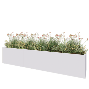 Jardinière XXL en acier - Rectangle - 300 x 60 x 60 cm - RAL9010 mat (blanc) - Avec plaque de fond