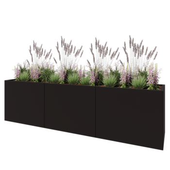 Jardinière XXL en acier - Rectangle - 300 x 60 x 80 cm - RAL9005 mat (noir) - Avec plaque de fond