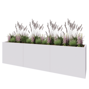 Jardinière XXL en acier - Rectangle - 300 x 60 x 80 cm - RAL9010 mat (blanc) - Avec plaque de fond