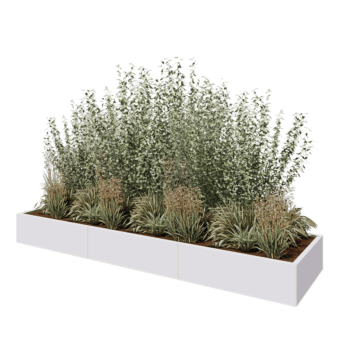 Jardinière XXL en acier - Rectangle - 300 x 80 x 30 cm - RAL9010 mat (blanc) - Avec plaque de fond