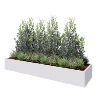 Jardinière XXL en acier - Rectangle - 300 x 80 x 40 cm - RAL9010 mat (blanc) - Sanc plaque de fond