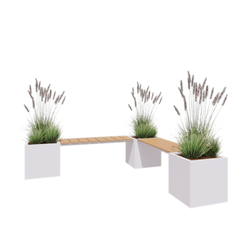 Jardinière en acier - Carré - Configuration d'angle - 221,2 x 221,2 x 50 cm - RAL9010 mat (blanc) - Avec plaque de fond - Avec banc 