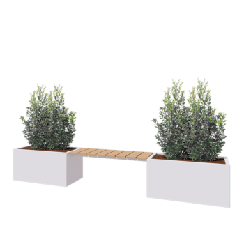 Jardinière en acier - Rectangle - 321,2 x 50 x 50 cm - RAL9010 mat (blanc) - Avec plaque de fond - Avec banc 