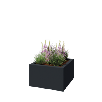 Jardinière en polyester - Carré - 100 x 100 x 60 cm - RAL7021 mat (gris noir) - Avec fond