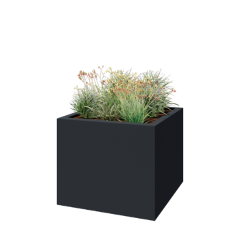 Jardinière en polyester - Carré - 120 x 120 x 100 cm - RAL7021 mat (gris noir) - Avec fond