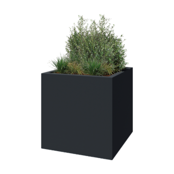 Jardinière en polyester - Carré - 120 x 120 x 120 cm - RAL7021 mat (gris noir) - Avec fond