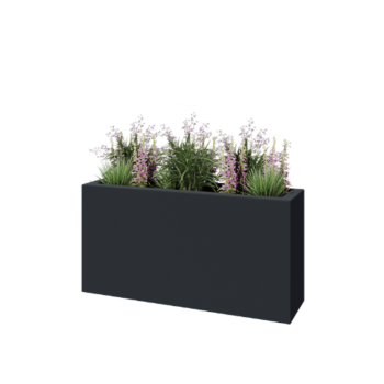Jardinière en polyester - Rectangle - 120 x 30 x 60 cm - RAL7021 mat (gris noir) - Avec fond
