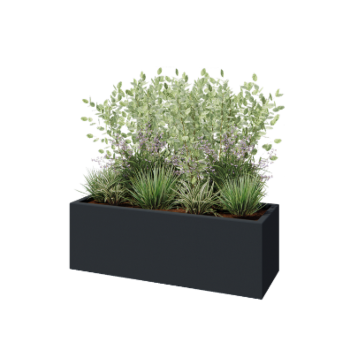 Jardinière en polyester - Rectangle - 120 x 40 x 40 cm - RAL7021 mat (gris noir) - Avec fond