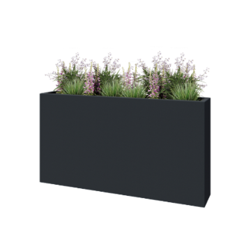 Jardinière en polyester - Rectangle - 150 x 25 x 80 cm - RAL7021 mat (gris noir) - Avec fond