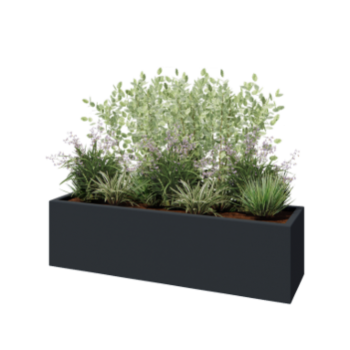 Jardinière en polyester - Rectangle - 150 x 40 x 40 cm - RAL7021 mat (gris noir) - Avec fond