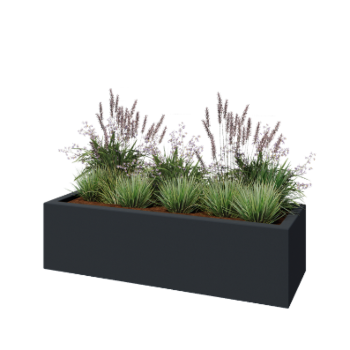 Jardinière en polyester - Rectangle - 150 x 50 x 40 cm - RAL7021 mat (gris noir) - Avec fond