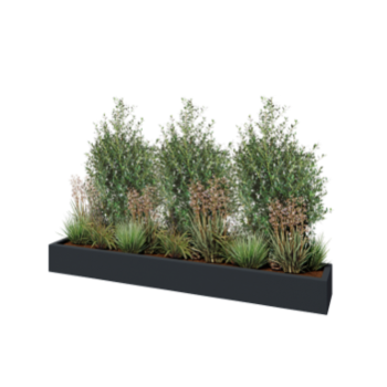 Jardinière en polyester - Rectangle - 200 x 30 x 20 cm - RAL7021 mat (gris noir) - Avec fond