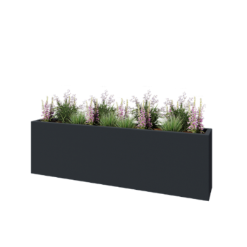Jardinière en polyester - Rectangle - 200 x 30 x 60 cm - RAL7021 mat (gris noir) - Avec fond