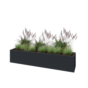 Jardinière en polyester - Rectangle - 200 x 40 x 40 cm - RAL7021 mat (gris noir) - Avec fond