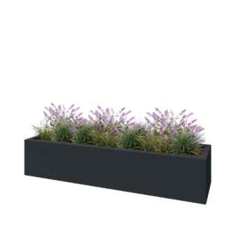 Jardinière en polyester - Rectangle - 200 x 50 x 40 cm - RAL7021 mat (gris noir) - Avec fond