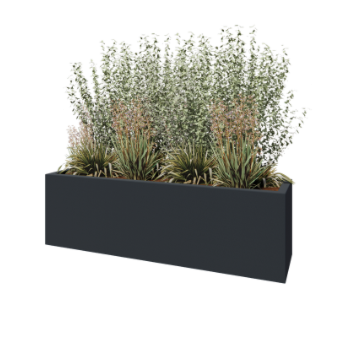 Jardinière en polyester - Rectangle - 200 x 50 x 60 cm - RAL7021 mat (gris noir) - Avec fond