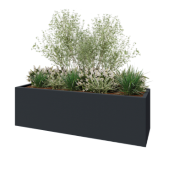 Jardinière en polyester - Rectangle - 200 x 60 x 60 cm - RAL7021 mat (gris noir) - Avec fond