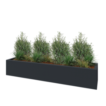 Jardinière en polyester - Rectangle - 230 x 50 x 40 cm - RAL7021 mat (gris noir) - Avec fond