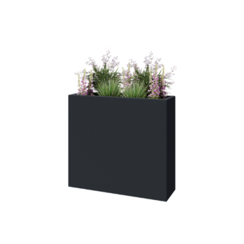 Jardinière en polyester - Rectangle - 90 x 25 x 80 cm - RAL7021 mat (gris noir) - Avec fond