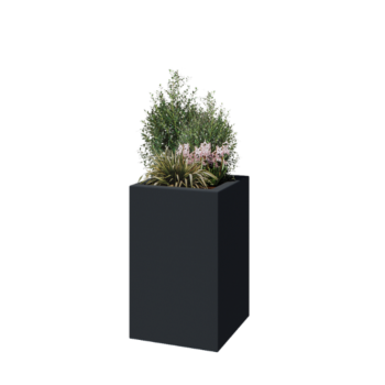 Jardinière en polyester - Carré - 50 x 50 x 80 cm - RAL7021 mat (gris noir) - Avec fond