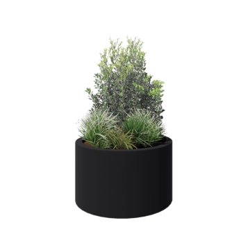 Jardinière en polyester - Rond - Ø 100 x 60 cm - RAL7021 mat (gris noir) - Avec fond