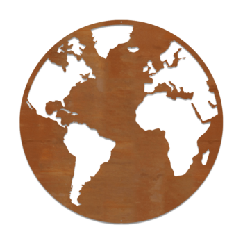Décoration murale en acier Corten - Carte du Monde Large - 80 x 80 cm