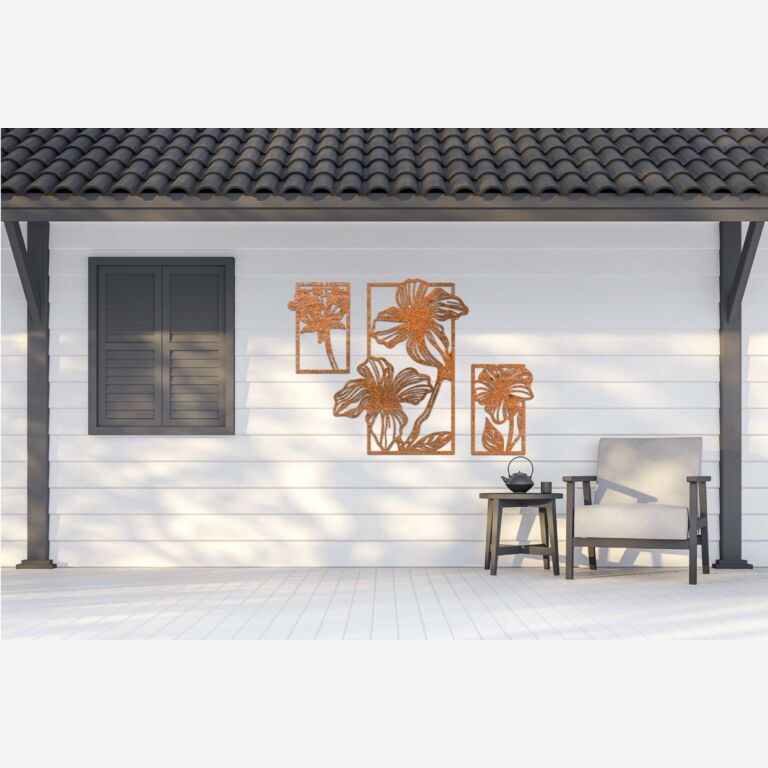 Décorations murales en acier corten Fleurs 3 pièces