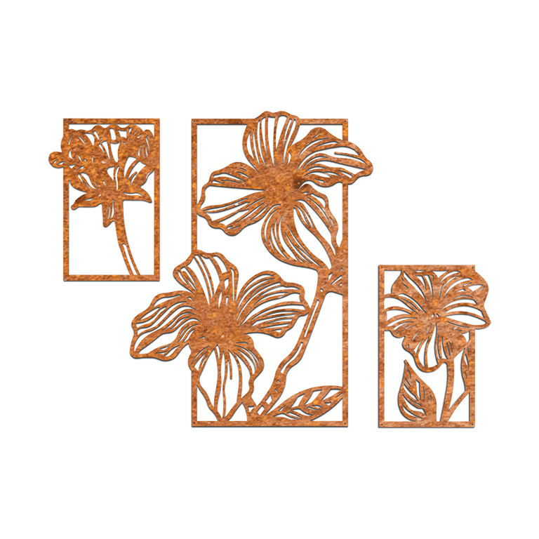 Décorations murales en acier corten Fleurs 3 pièces