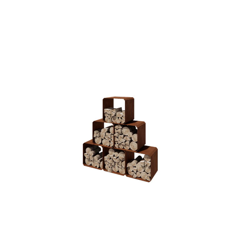 Range-bûches en acier Corten - Colorado 6 pièces - 40 x 40 x 40 cm