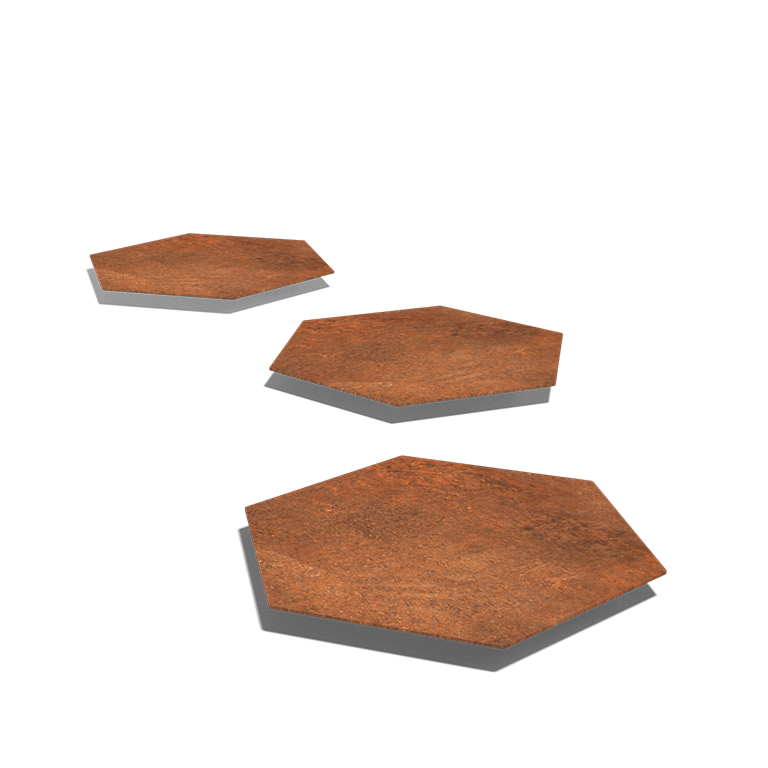 Dalle de cheminement en acier Corten Hexagone 50