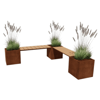 Jardinière en acier Corten avec banc Aménagement d'angle Vegas Miami