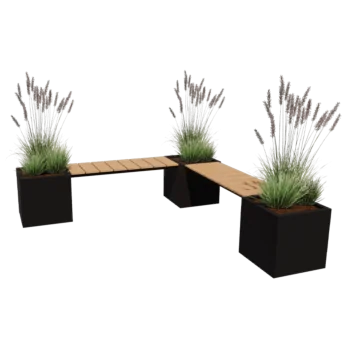 Jardinière en acier - Carré - Configuration d'angle - 221,2 x 221,2 x 50 cm - Autre couleur RAL - Sanc plaque de fond - Avec banc 