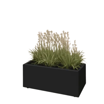 Jardinière en acier - Rectangle - 80 x 40 x 30 cm - RAL9005 mat (noir) - Avec plaque de fond - Avec pieds