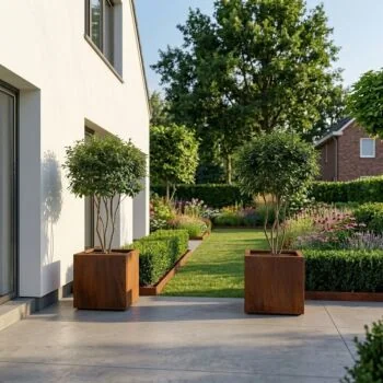 Jardinière en acier Corten - Carré - 50 x 50 x 60 cm - Avec plaque de fond - Avec pieds