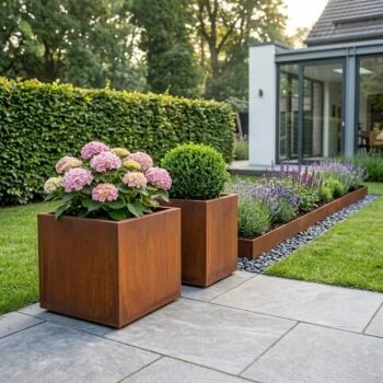 Jardinière en acier Corten - Carré - 60 x 60 x 80 cm - Avec plaque de fond