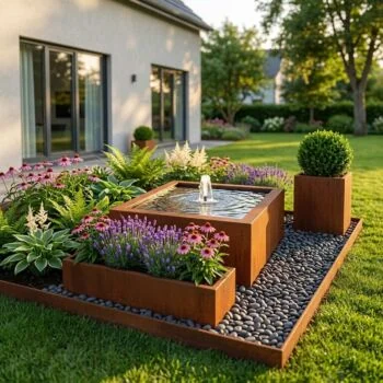 Tables d'eau en acier Corten - Lyra - 80 x 80 x 40 cm - Sans éclairage LED