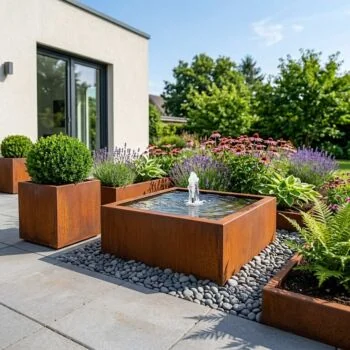 Tables d'eau en acier Corten - Lyra - 120 x 120 x 40 cm - Avec éclairage LED