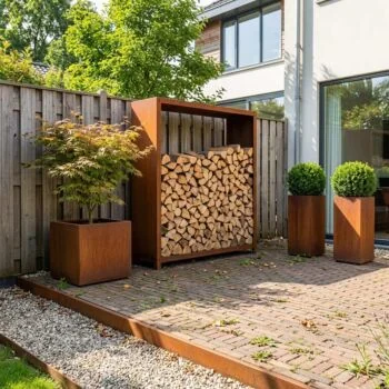 Range-bûches en acier Corten - Indiana - 120 x 40 x 180 cm