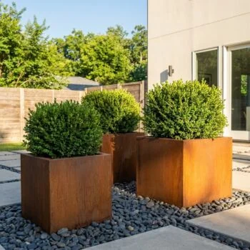 Jardinière en acier Corten - Carré - 60 x 60 x 60 cm - Avec plaque de fond - Avec roulettes