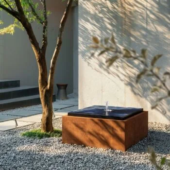 Tables d'eau en acier Corten - Orin - 80 x 80 x 40 cm - Avec éclairage LED