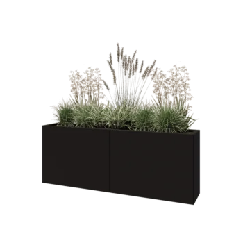 Jardinière XXL en acier - Rectangle - 160 x 30 x 60 cm - RAL9005 mat (noir) - Sanc plaque de fond
