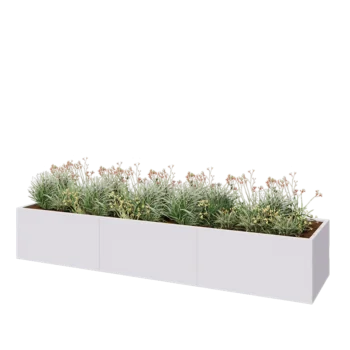 Jardinière XXL en acier - Rectangle - 360 x 80 x 60 cm - RAL9010 mat (blanc) - Avec plaque de fond