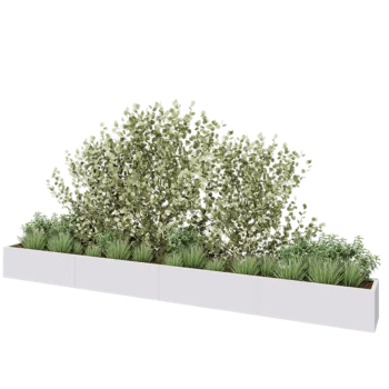 Jardinière XXL en acier - Rectangle - 480 x 40 x 40 cm - RAL9010 mat (blanc) - Avec plaque de fond