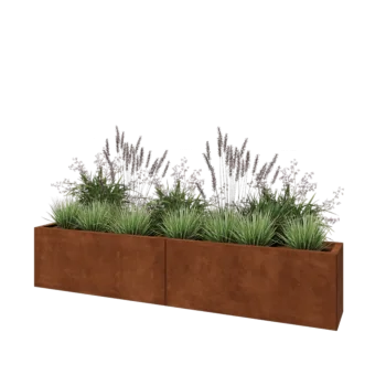 Jardinière XXL en acier Corten - Rectangle - 200 x 30 x 40 cm - Avec plaque de fond