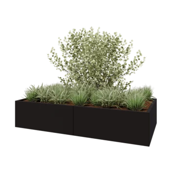 Jardinière XXL en acier - Rectangle - 200 x 100 x 40 cm - RAL9005 mat (noir) - Avec plaque de fond