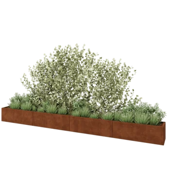 Jardinière XXL en acier Corten - Rectangle - 480 x 40 x 40 cm - Avec plaque de fond