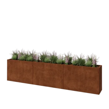 Jardinière XXL en acier Corten - Rectangle - 360 x 40 x 80 cm - Avec plaque de fond