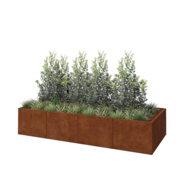 Jardinière XXL en acier Corten - Rectangle - 320 x 120 x 60 cm - Avec plaque de fond